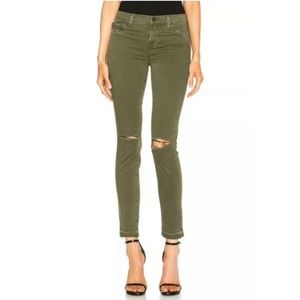 J Brand Jeans Women's Olive Green Distressed Mid-rise Skinny Jeans, Size 25